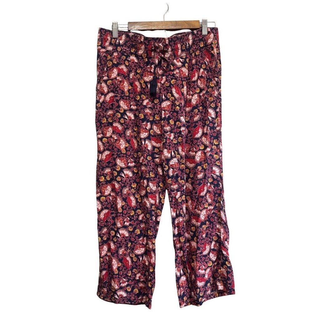 Liz Claiborne Pajama Pants Womens Medium Blue Floral Rayon Excellent Drawstring